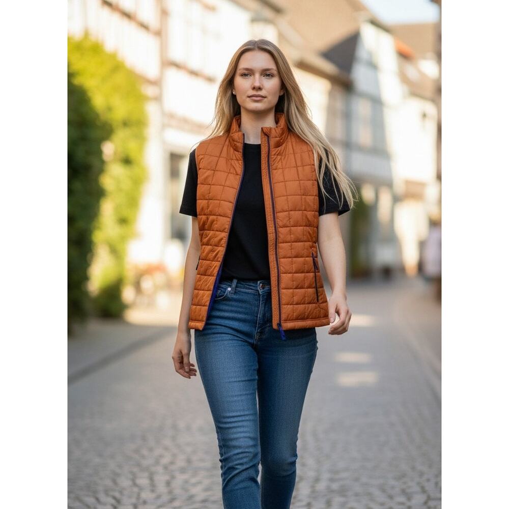 Old Navy Quilted Vest Women's Medium Orange Full Zip Puffer Jacket